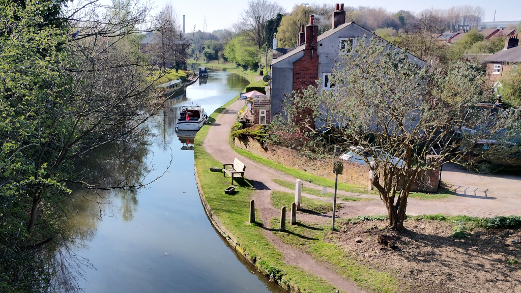 View of Canalside
	Cottages from the A56 Bridge