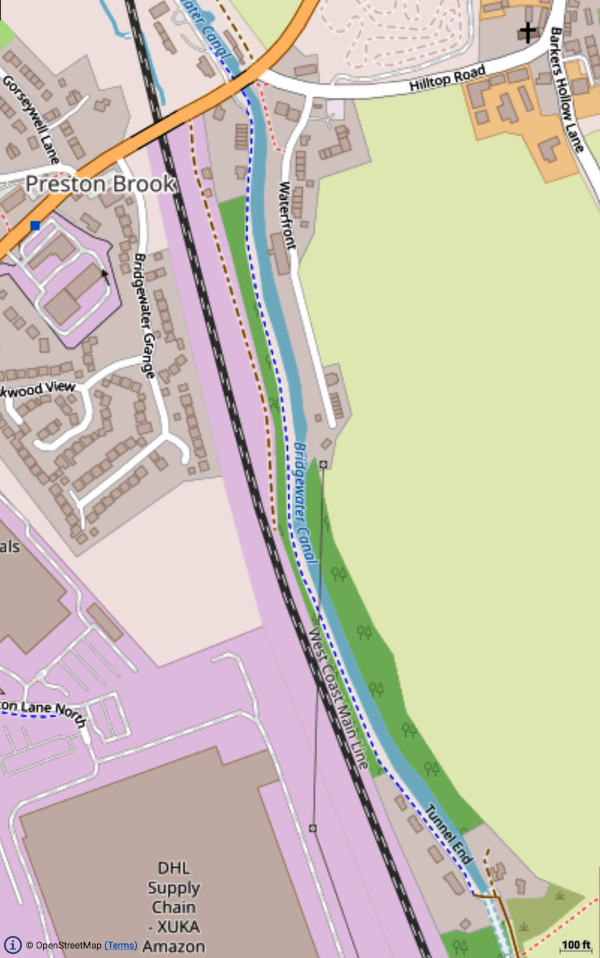 Map of the Bridgewater
		canal from the Preston Brook Tunnel to the Bridge